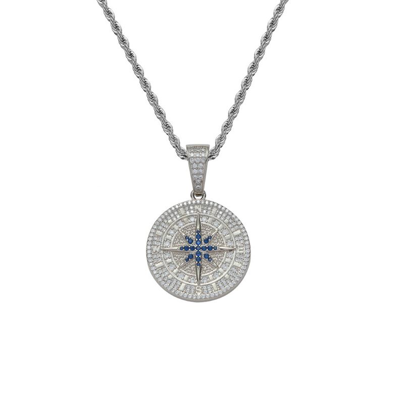 Collana con ciondolo a forma di bussola in rame, stile hip hop, da uomo e da donna, con zirconi intarsiati in rame e ciondolo a forma di croce._voghion.com