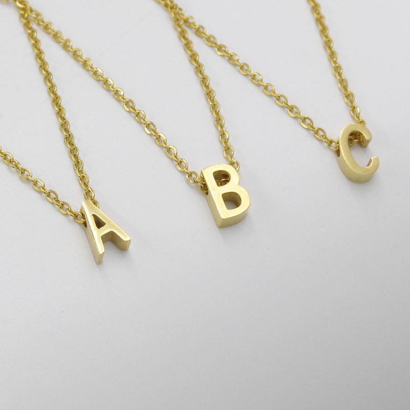 Klaar voorraad roestvrij staal Initial Goudkleurige Gesneden Letters Enkele Naam Choker Ketting Voor Vrouwen Hanger Sieraden Cadeau dropshipping_voghion.com