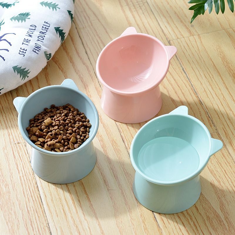 Proteção de pescoço de pé alto, utensílios de boca diagonal, tigela de comida para cães e gatos, tigela anti-capotamento para animais de estimação_voghion.com