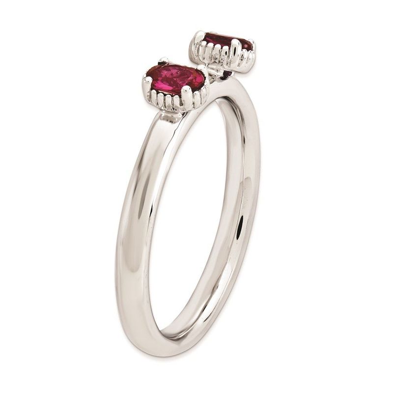 Sterling Silver Stackable Expressions Created Ruby Two Stone Ring_voghion.com