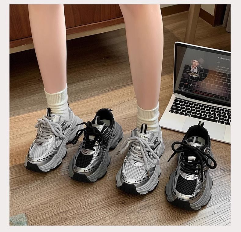 Dames fluwelen dikke sneakers, zwarte platform casual schoenen, dikke zool, hoogteverhogende sneakers voor wandelen en sporten_voghion.com