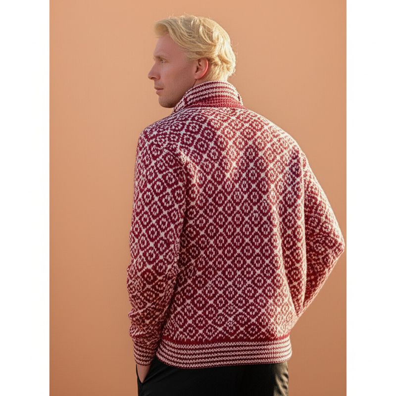 2025 Nordic Vintage Diamant Muster High-Neck Pullover Für Männer Warme & Casual Pullover Strickwaren Für Herbst/Winter Rot_voghion.com