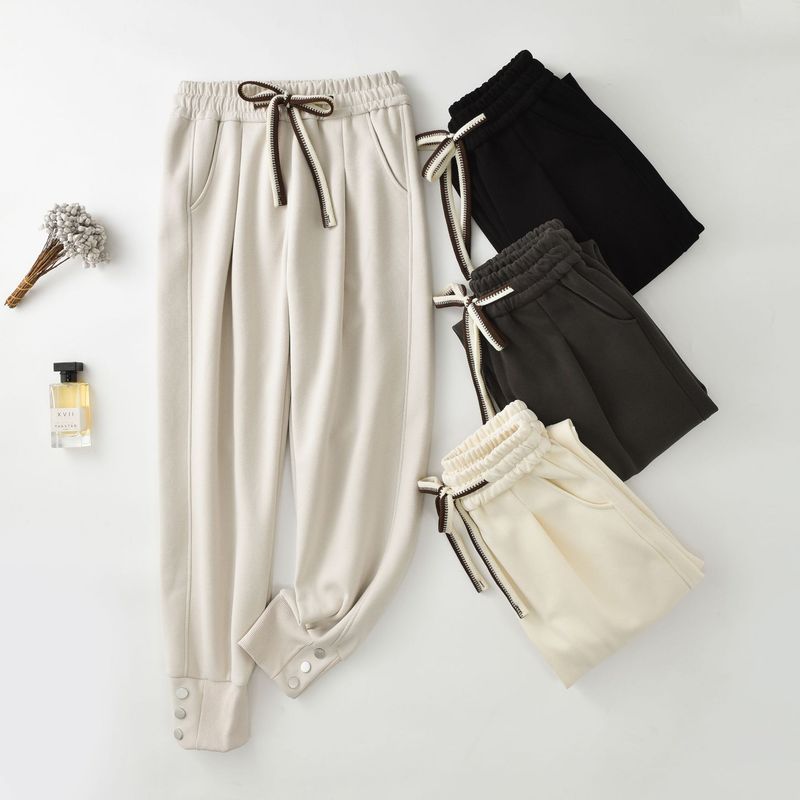 İlkbahar ve Sonbahar Yeni Kore Dokuz Nokta Kadın Haren Perçinli Üç Boyutlu Bel Düz Renk Hijyenik Küçük Bacak_voghion.com