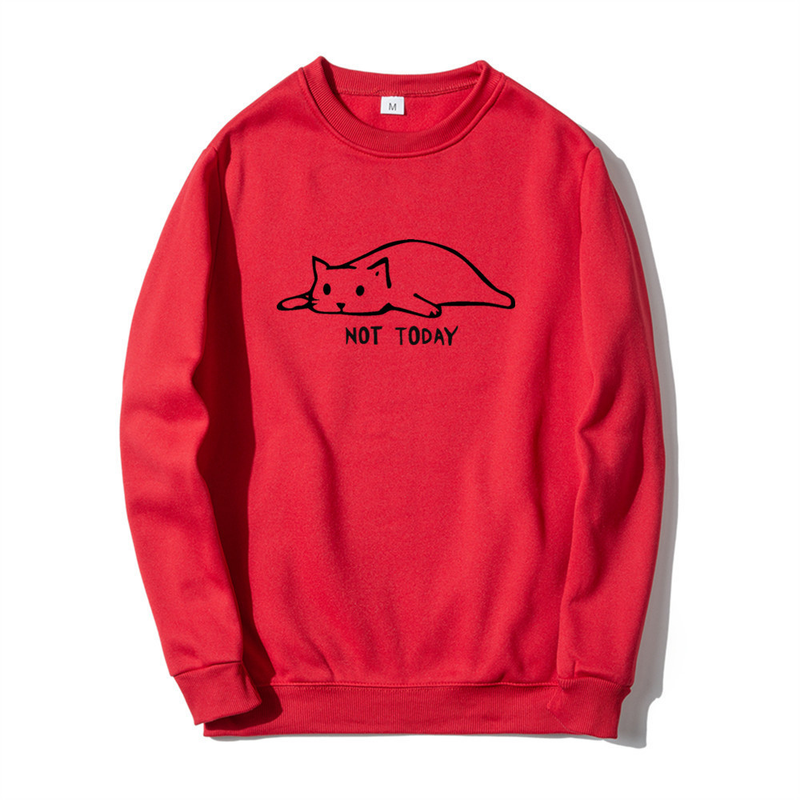 Pullover mit Rundhalsausschnitt, Lazy Cat Not Today, Trendbuchstabe, langärmeliges Oberteil, einteiliger Aufdruck_voghion.com