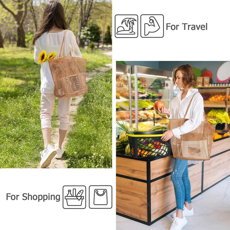 New Folding Beach Bag Mesh Handbag Women's Shoulder Bag Shopping Bag Summer Outdoor Travel Bag_voghion.com