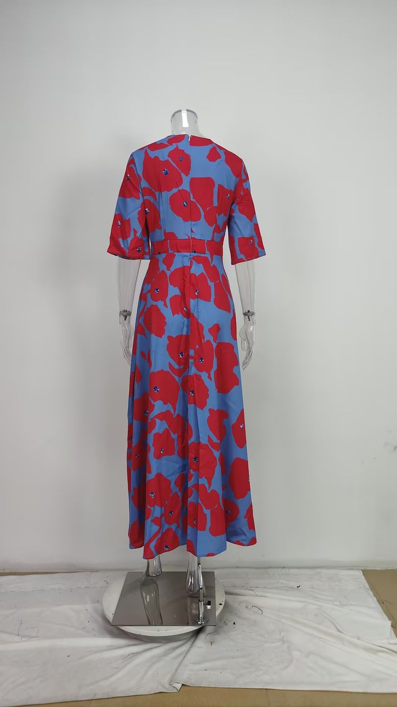 Abito a maniche lunghe con scollo a V stampato, vestibilità attillata, elegante e attillato, da donna, primavera 2025_voghion.com