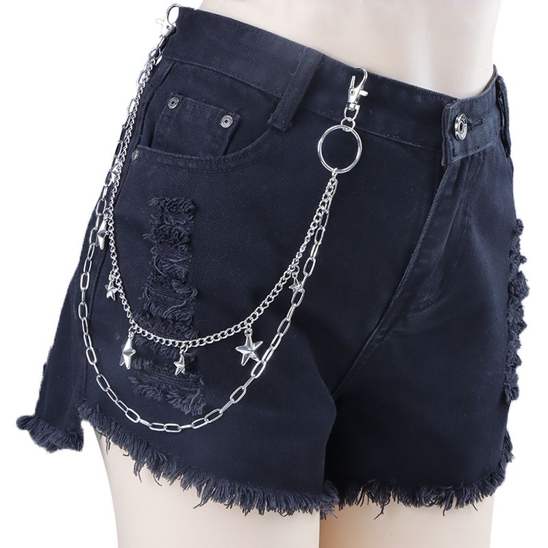 Gioielli di tendenza moda pentagramma ornamento appeso anello di metallo a doppio strato catena pantaloni sia per uomini che per donne hip-hop_voghion.com