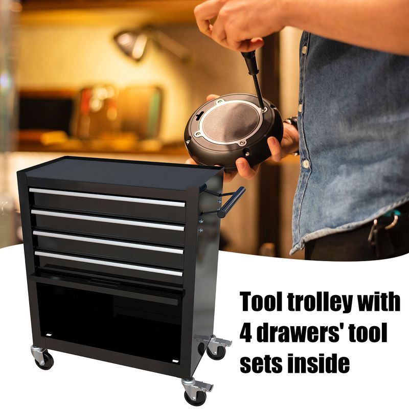 4 DRAWERS MULTIFUNCTIONAL TOOL CART WITH WHEELS-BLACK_voghion.com