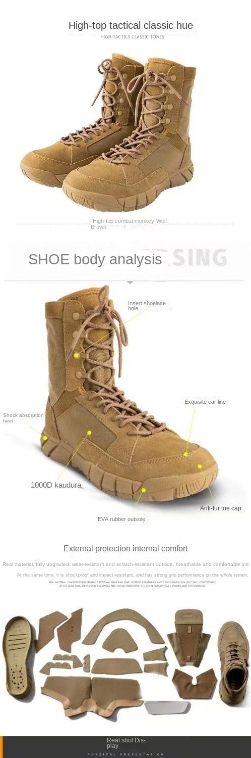 Stivali tattici leggeri da uomo, da combattimento, anti-collisione, da allenamento, con lacci, impermeabili, da trekking, traspiranti_voghion.com