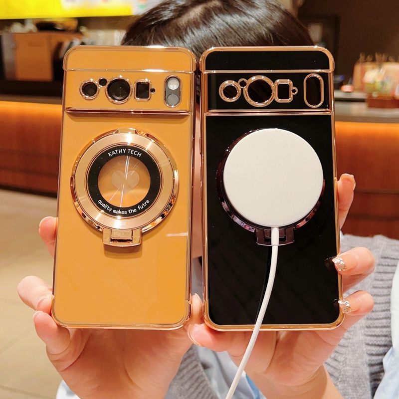 Coque de téléphone plaquée en forme de cœur sur le côté pour Google Pixel 10, 9 Pro XL, 8 Pro, 8A, 9A, 7A, 10 Pro et 9 Pro XL ; protection d'objectif et support inclus._voghion.com