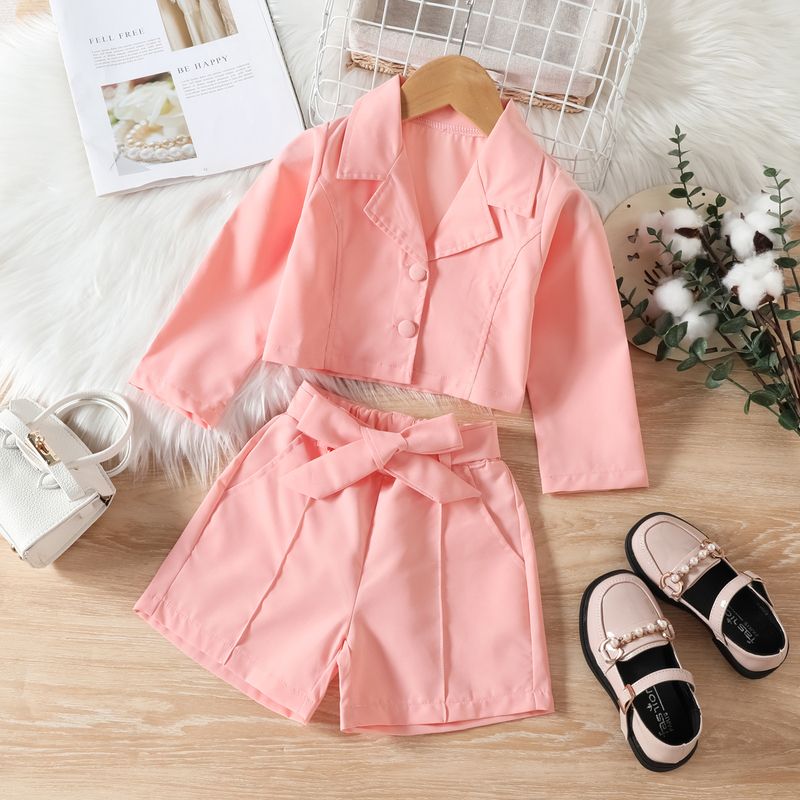 2024 Girls' Spring and Autumn New Style Solid Color Western style Collar Jacket, Suit Top, Coat, Shorts Set_voghion.com