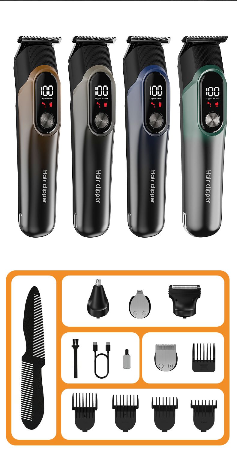Hair Trimmer Hair Clipper Five In One Set Digital Display Electric Hair Clipper Shaving Head Adjustable Carving Multi Function Electric Hair Clipper_voghion.com