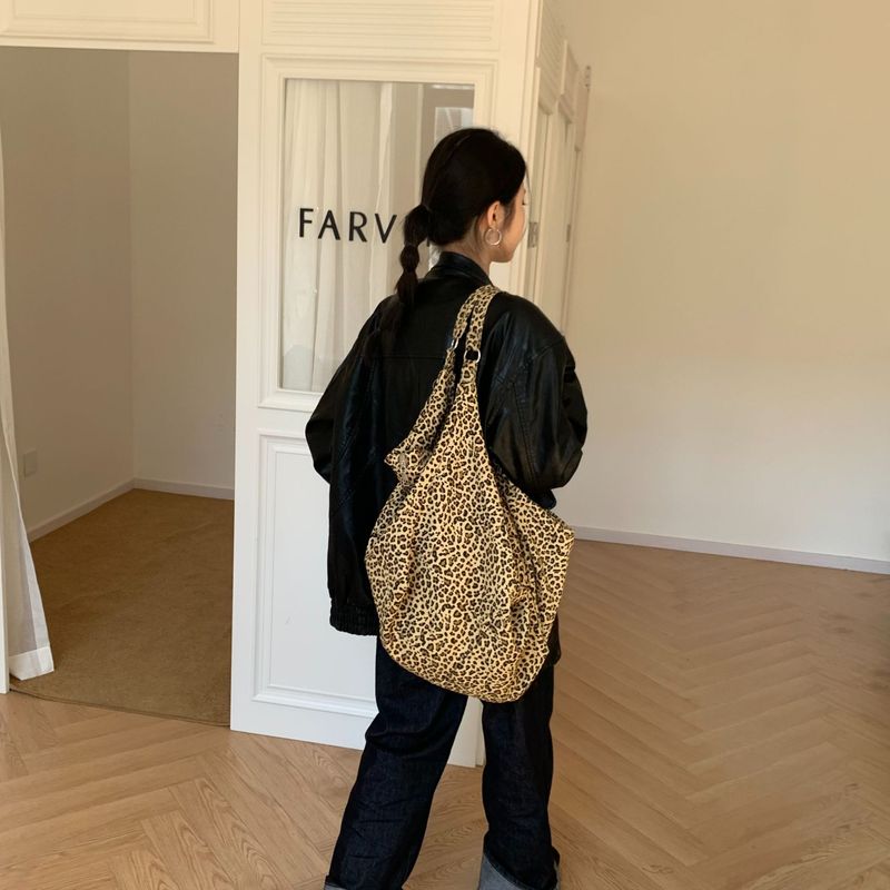 Autumn Women 2024 Single Leopard Print Large Capacity Double Shoulder Tote Canvas Crossbody Casual Cloth Bag_voghion.com