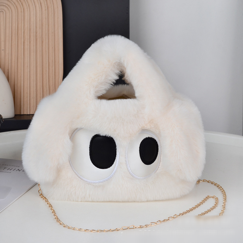 New Cute Big Eyes Dog Bag With Diagonal Cross Chain Single Shoulder Handbag Wool Versatile Plush Small Bag_voghion.com