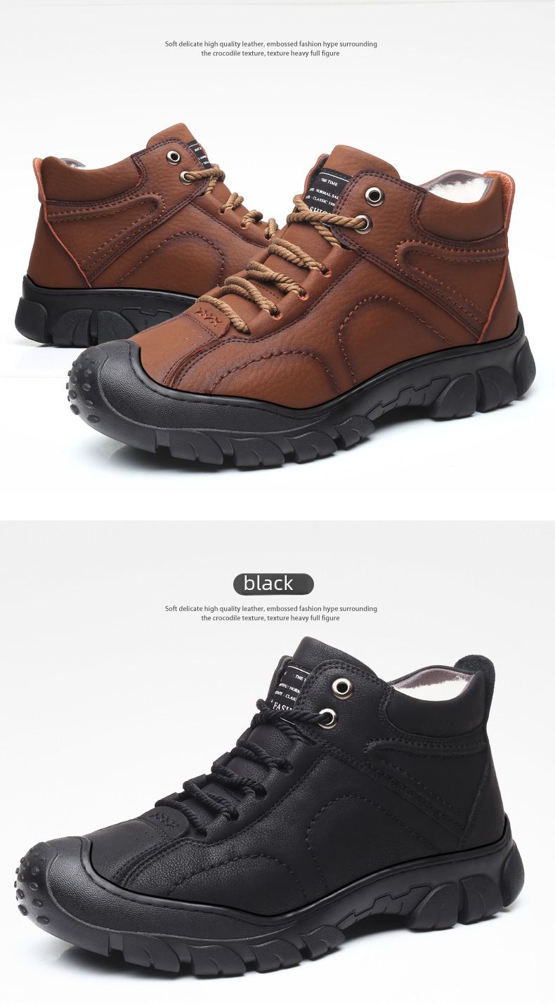 Herrenschuhe Baumwollschuhe Herrenpelzschuhe Wollwinter Fleece-gefütterte warme verdickte High-Top Anti-Rutsch-Schneestiefel für Herren im Nordosten_voghion.com