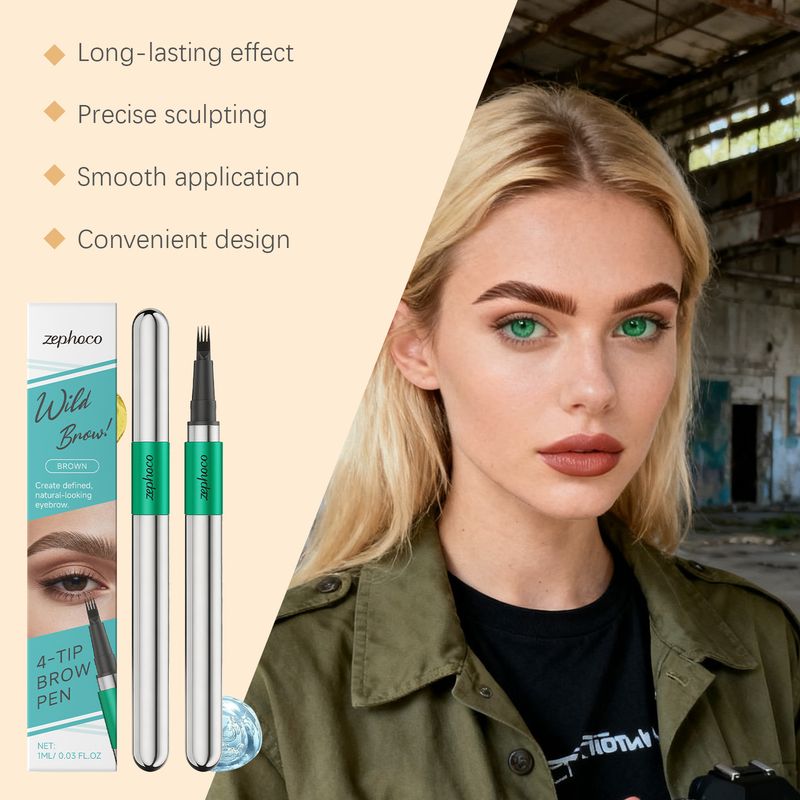 Zephoco Brown 3D Four-Prong Pencil Daily Modification Filling Eyebrow Shape Contour Natural Smooth Hair Flow_voghion.com