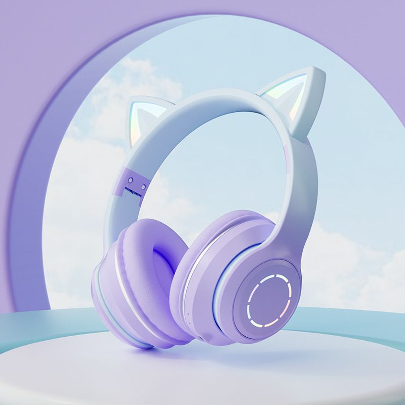 Yavaşça Renk Değiştiren Aydınlatmalı Bluetooth Kulaklık Kedi Kulaklığı BT035 E-spor Canlı Yayın Sunucusu Oyun Kulaklığı_voghion.com