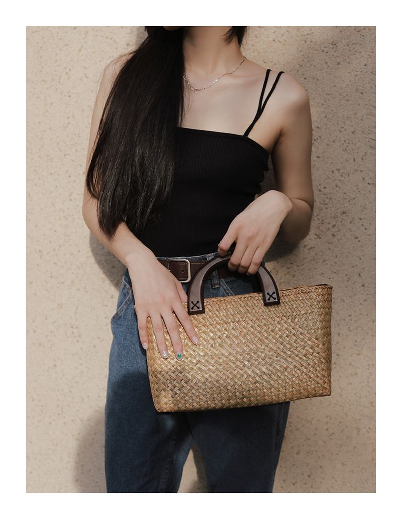 Borsa in erba tailandese, borsa da spiaggia in stile Lofa, cestino per cavoli, borsa a tracolla singola in rattan intrecciato, grande capacità per le donne_voghion.com