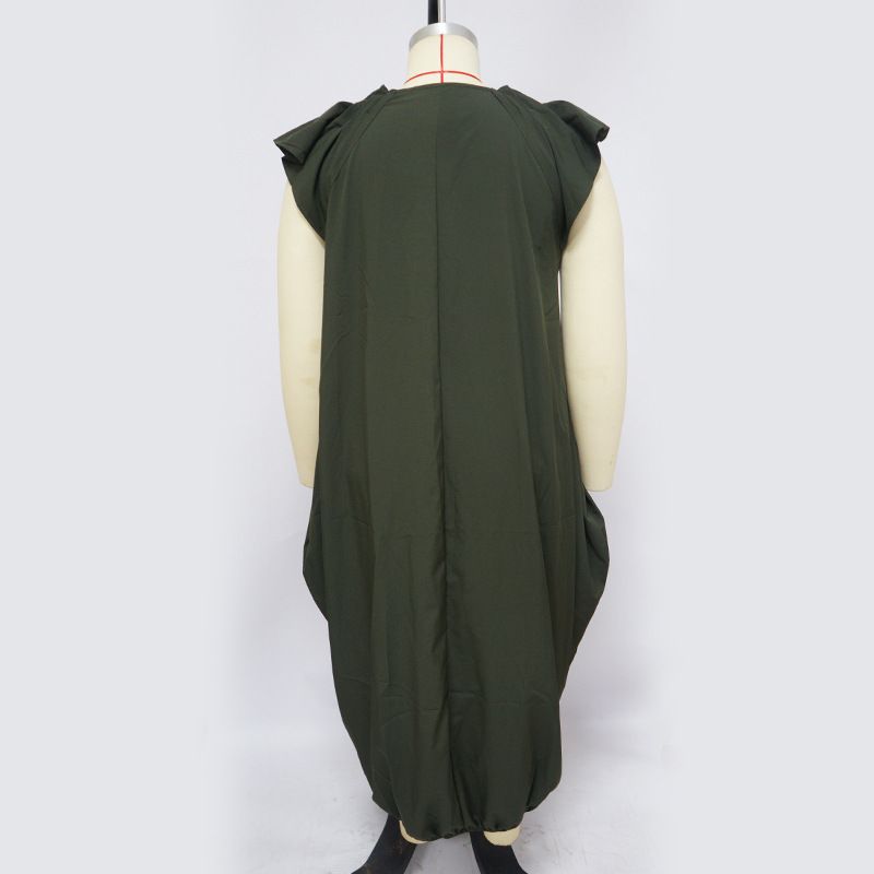Kadın Giyim Moda Büyük Beden Kadın Düz Renk Çift Cepli Bol Elbise_voghion.com