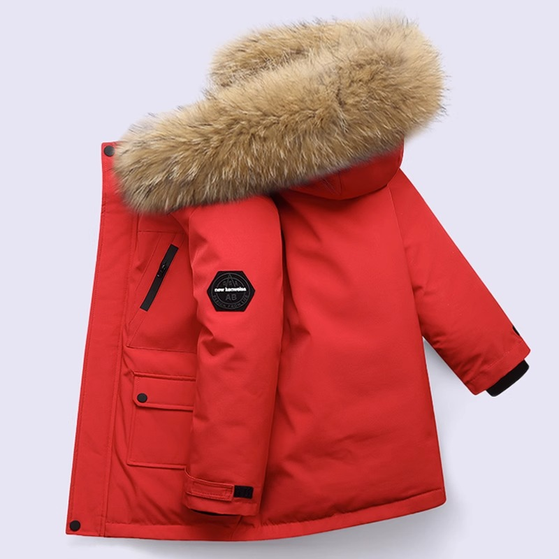 Cappotto imbottito per bambini e ragazzi, soprabito, cappotto in autunno e inverno, cappotto imbottito per bambini con cappuccio, ampio colletto di lana, cappotto imbottito_voghion.com