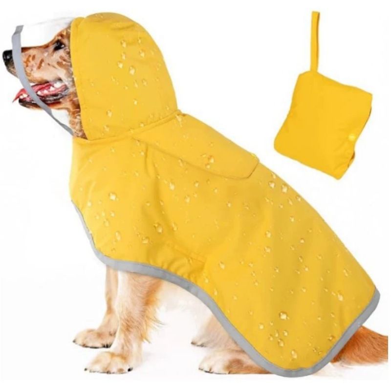 Impermeabile regolabile con cappuccio trasparente a doppio strato con strisce riflettenti e borsa portaoggetti per cani_voghion.com