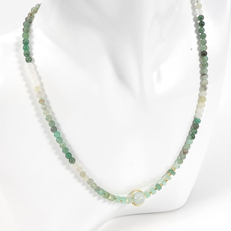 4 cm Jade Gradient Spacer Round Beads Green Aventurine Natural Stone Necklace Clavicle Chain New Chinese Style_voghion.com