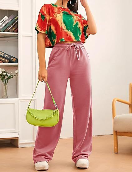 Pantaloni da jogging casual da donna, a vita alta, a gamba larga, con coulisse elastica, comodi pantaloni da salotto per l'uso quotidiano_voghion.com