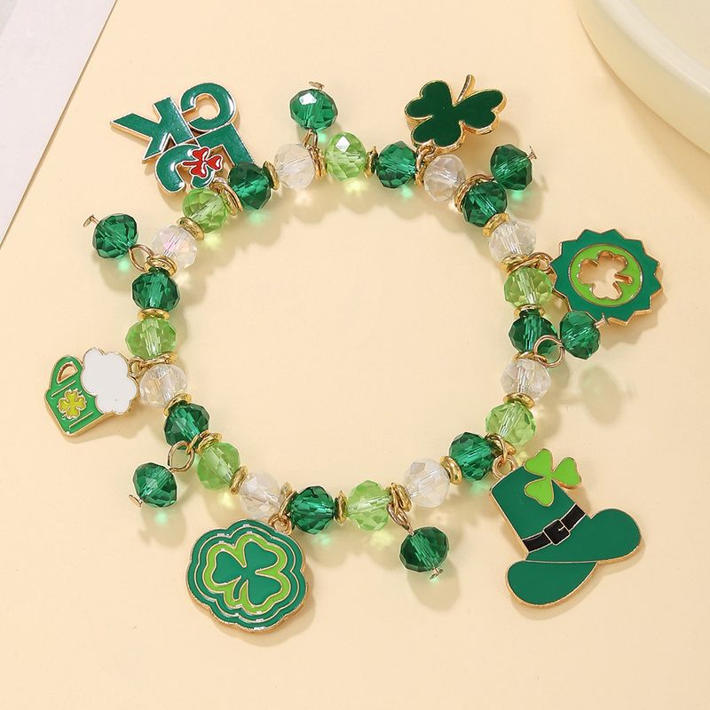 Prsonalized niche St. Patrick bracelet clover elastic beaded jewelry_voghion.com