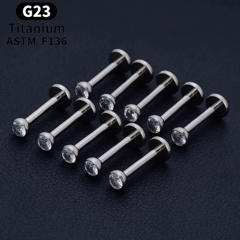 10/50PCS G23 Ttianium Piercing Labret Lip Ring CZ 16G Internal Thread Stud Earring Ear Tragus Cartilage Helix Daith_voghion.com