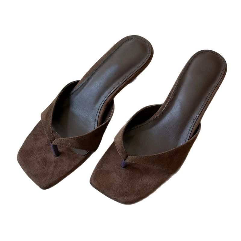 Schaffell-Version ~ Echtleder Französische Quadratische Zehen-Clip-Toe für Frauen, Outdoor-Bekleidung, 2025 Sommer-Katzen-Sandalen mit mittlerem Absatz_voghion.com