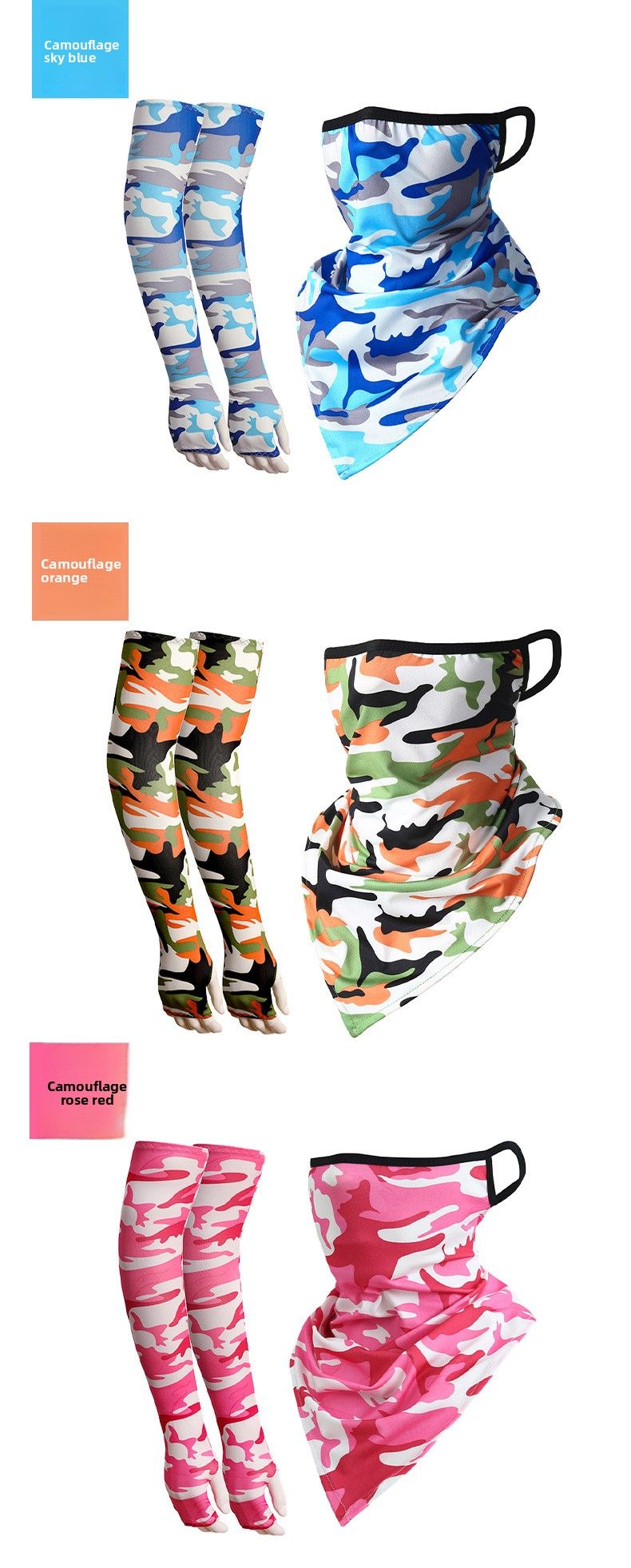 Conjunto de mangas de seda para ciclismo, pesca y protección solar con bufanda triangular de verano que deja al descubierto el pulgar._voghion.com