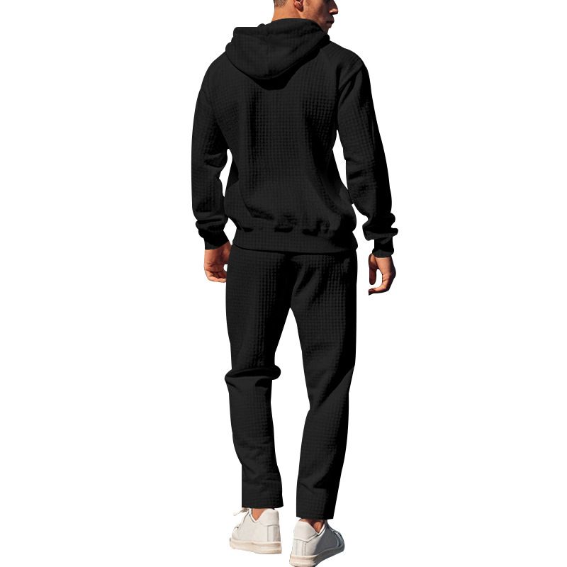 Autumn Men's Jacquard Small Square Long Sleeved Pants Hooded Casual Set_voghion.com