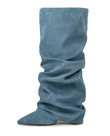 2025 New Thick Slip-On Plus Size Fashion High Heel Ruched Pile Boots Performance Skirt Pants_voghion.com