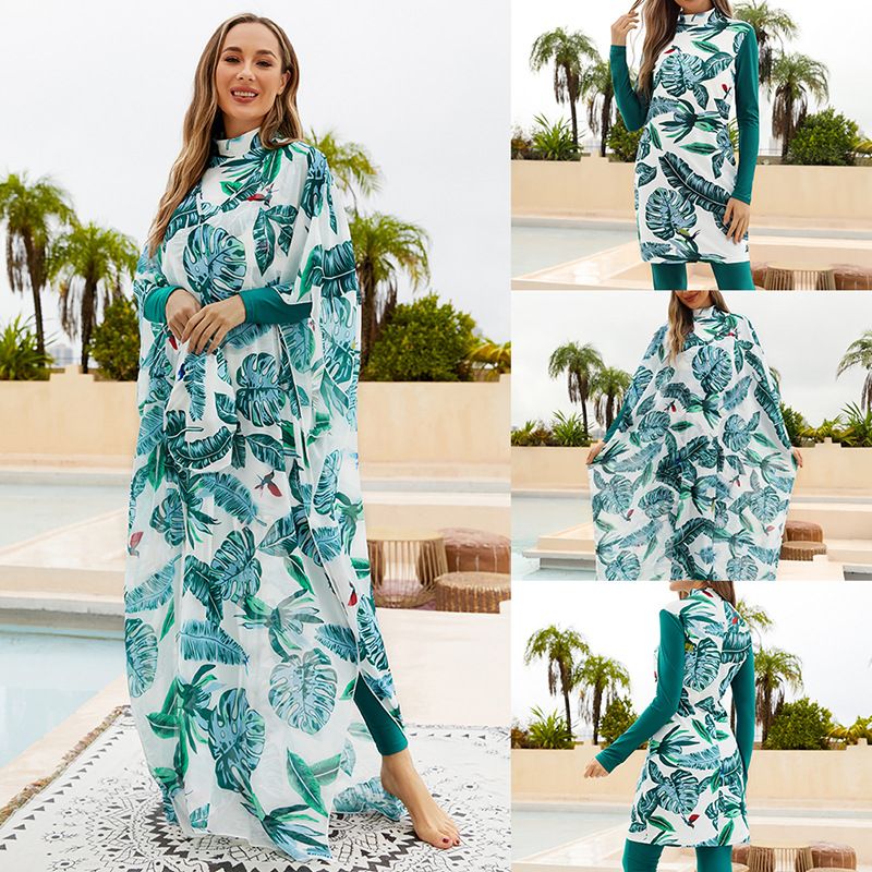 Muçulmanos do sudeste asiático totalmente fechados para mergulho e surf conjunto de maiô conservador com quatro trajes de banho divididos com proteção solar de praia_voghion.com