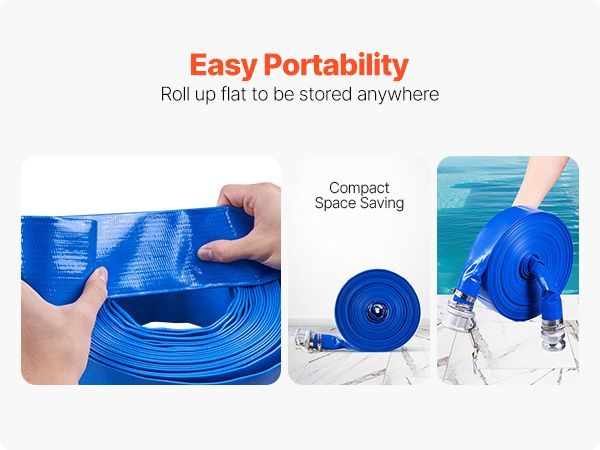 VEVOR Backwash Hose 2 In X 100 Ft Blue High Quality Hose Complete Fittings_voghion.com