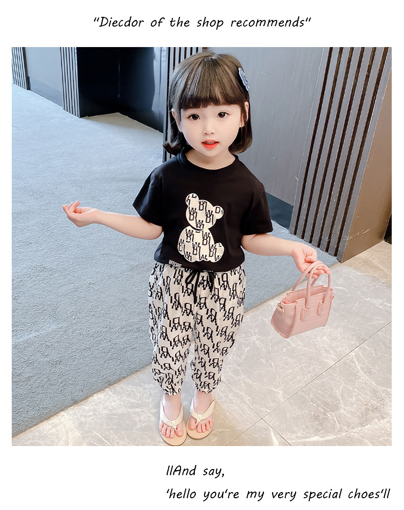 Set de două piese pentru băieți și fete, vară nouă, pantaloni casual, lejer, cu imprimeu, tricou, mărime mică și medie, la modă, pentru copii mari_voghion.com