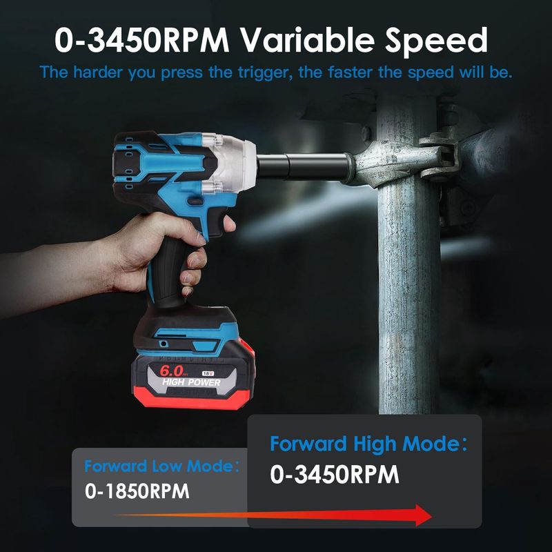 3-In-1 Cordless Electric Impact Wrench Drill Screwdriver With Brushless Motor Max 3450RPM Variable Speed 2Pcs 6.0Ah Batteries 3 Sockets 3 Screwdriver Bits 3 Drill Bits_voghion.com