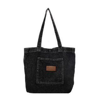 Borsa shopping in denim di grande capacità da donna, semplice in tela per studenti, a tracolla e a mano_voghion.com