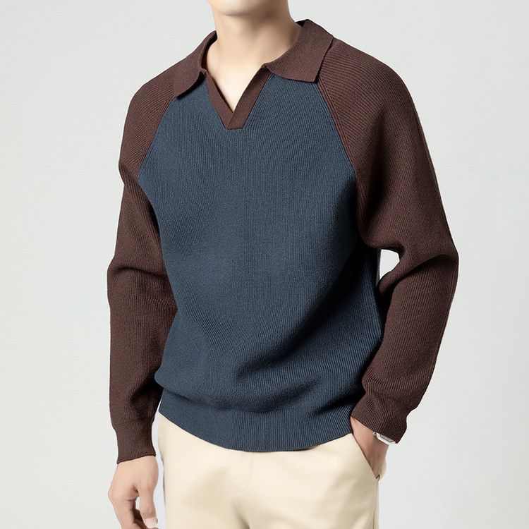 Men's Half-Zip Polo Collar Sweater – Autumn Casual Knit Top With Contrast Lapel (Dark Green/Ha Ching, Sizes M-XXXL, Standard Fit)_voghion.com