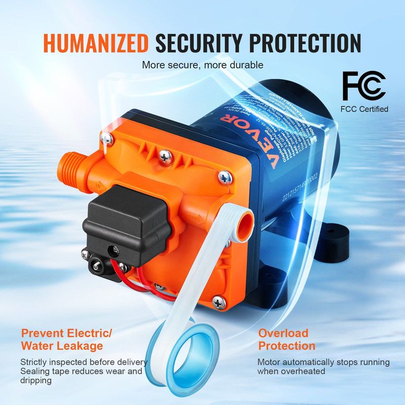 VEVOR Water Diaphragm Pump, 12V DC, 3.5 GPM Flow, 55 PSI Rated Pressure (40-80 PSI Adjustable), 1/2" MNPT Self Priming Sprayer Pump With Pressure Switch For RV Camper Marine Boat Lawn, FCC Certified_voghion.com