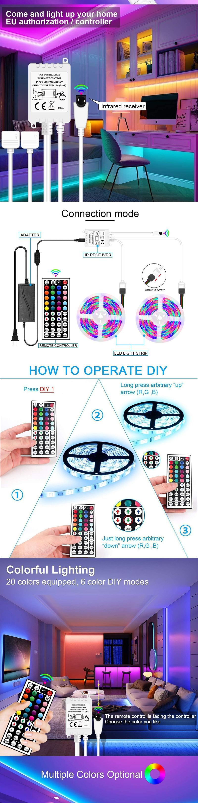 Led Bluetooth Olmayan Işık Şeridi 2835 Işık Şeridi Seti RGB Renkli Neon Işık Şeridi 10M300 Işıklar_voghion.com