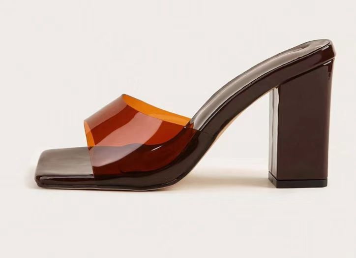 Square Head One Line High Heels Slipper Woman_voghion.com