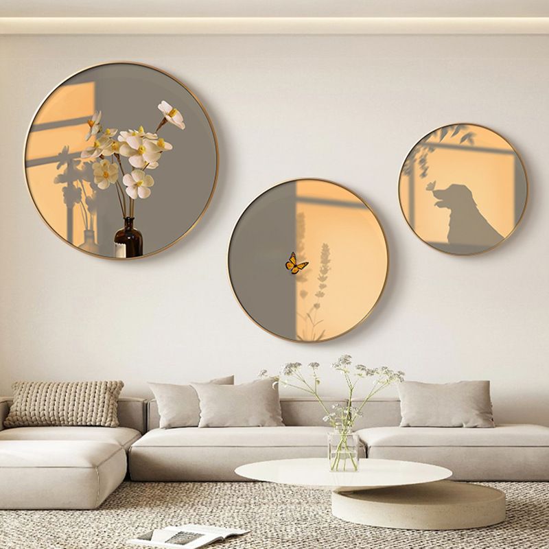 Light, shadow, green plants, Nordic sofa background wall decoration painting, wooden style healing series circular_voghion.com