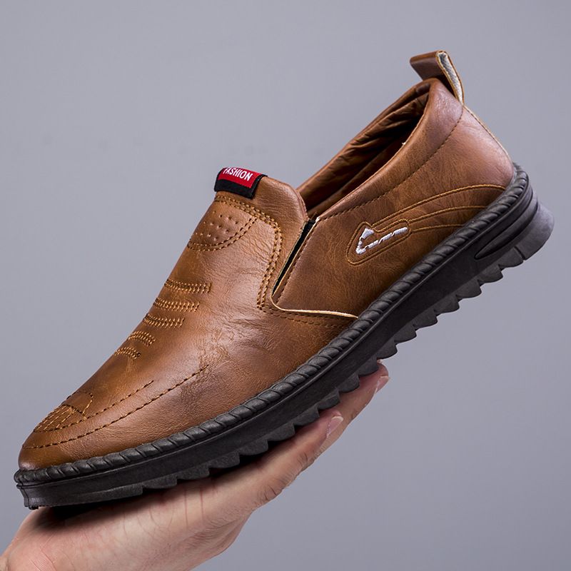 2025 Heren Eenvoudige Mode Zachte Zool Lederen Oppervlak Vuilafstotende Instappers Comfortabel Kantoor Rijden Casual Trendy_voghion.com