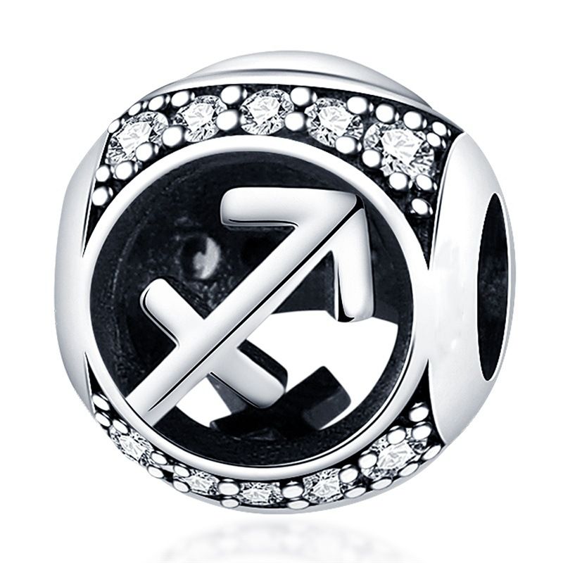 Pingente de prata banhado a cobre branco para mulheres, pulseira com pingente de doze constelações, acessórios de joalheria faça você mesmo, pulseira e colar_voghion.com
