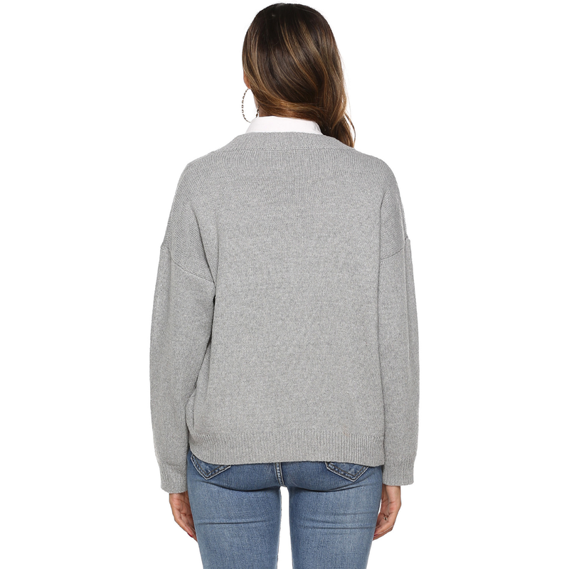 Pull ample à col en v tissé simple pour femme, couleur unie, haut chaud_voghion.com