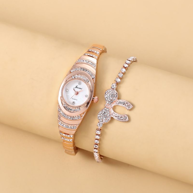 Diamond studded small dial thin strap personalized trendy steel strap quartz watch + bracelet (2pcs/set)_voghion.com