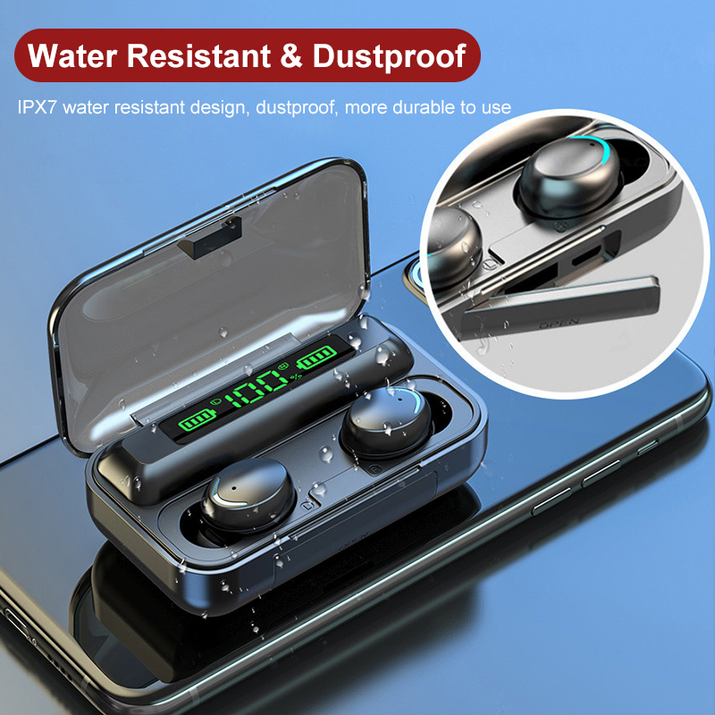 F9-6 TWS Ohrhörer Kabellose Kopfhörer Bluetooth 5.0 Headset Wasserdichte Touch-Steuerung LED-Digitalanzeige Mit Mikrofon 2200mAh Ladebox_voghion.com