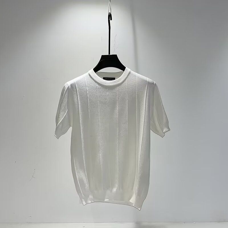 Männerkleeder 2024 Summer Nei Slim Äisseid Gestrickte Ronn Hals Kuerzärm T-Shirt Männer T-Shirt Yuppie T-Shirt Männer_voghion.com