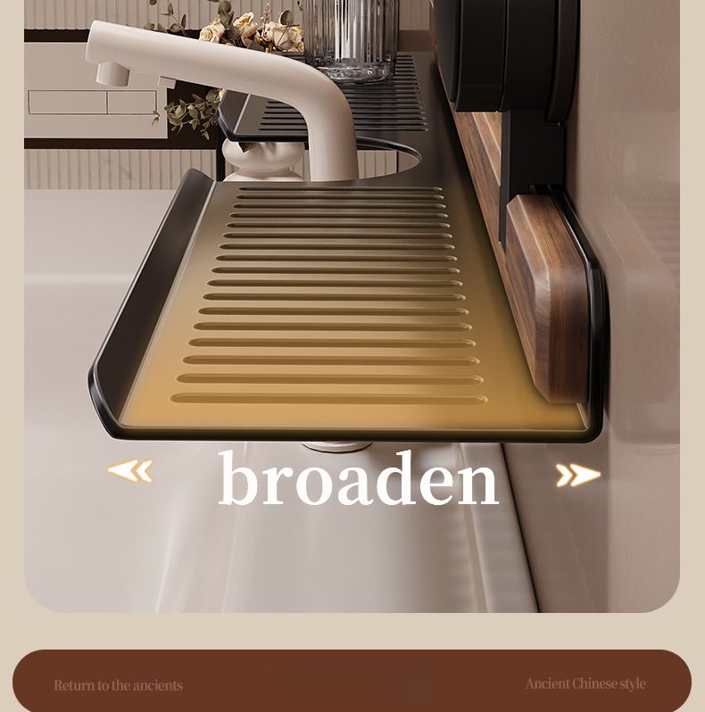 Waschbeckenständer mit Spiegel, Saugnapf und Ablagefach aus Walnussholz – ideal als Organizer ohne Bohren._voghion.com